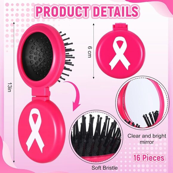 Breast Cancer Awareness Gift Accessories 16 Pcs Mini Hair Brushes with Mirrors f main image 6